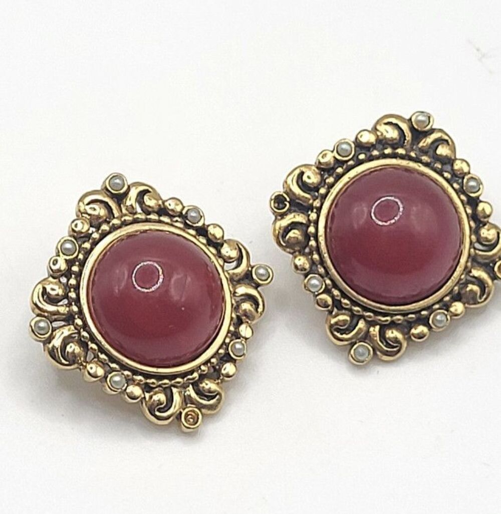 1980s Ornate Gold Tone Clip-on Earrings Victorian Filigree Statement Earring 1"